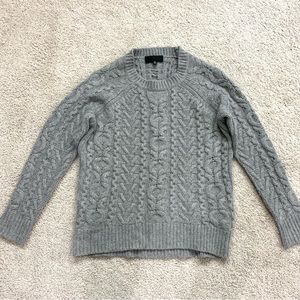 Women's NILI LOTAN Heather Gray ARIENNE Aran-Knit CASHMERE Crew Neck SWEATER  XS